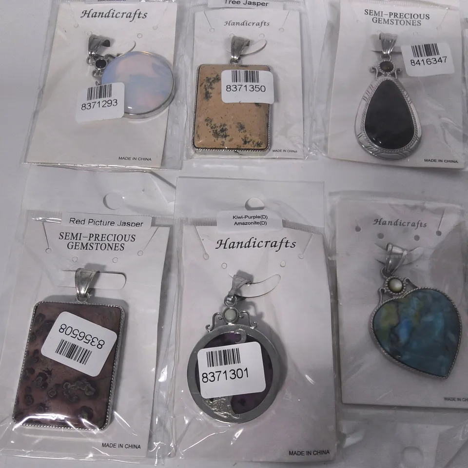 LOT OF 10 BRAND NEW ASSORTED SEMI-PRECIOUS GEMSTONE NECKLACE PENDANTS