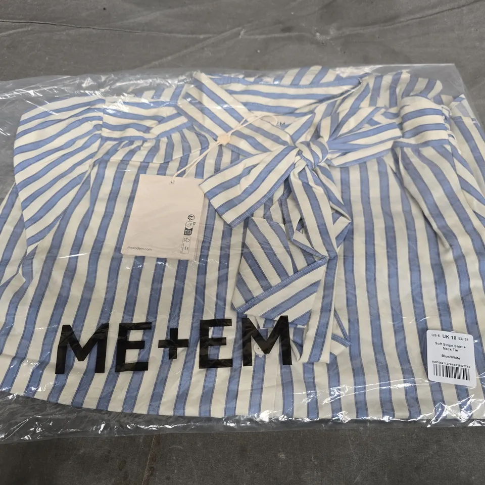 WOMEN’S SOFT STRIPE SHIRT + NECK TIE, BLUE/WHITE – UK 10 (US 6, EU 38)