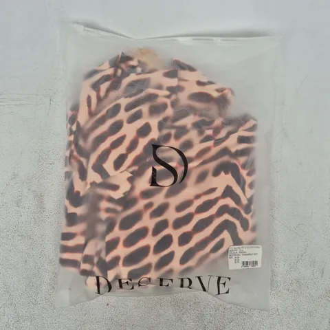 BAGGED DESERVE TALL ANIMAL PRINT KEYHOLE WRAP SWIMSUIT IN BROWN SIZE UK 24