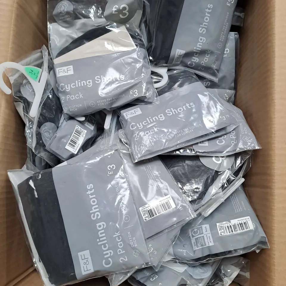 BOX OF APPROXIMATELY 60 2PACK CYCLING SHORTS IN BLACK SIZE 3-4YRS