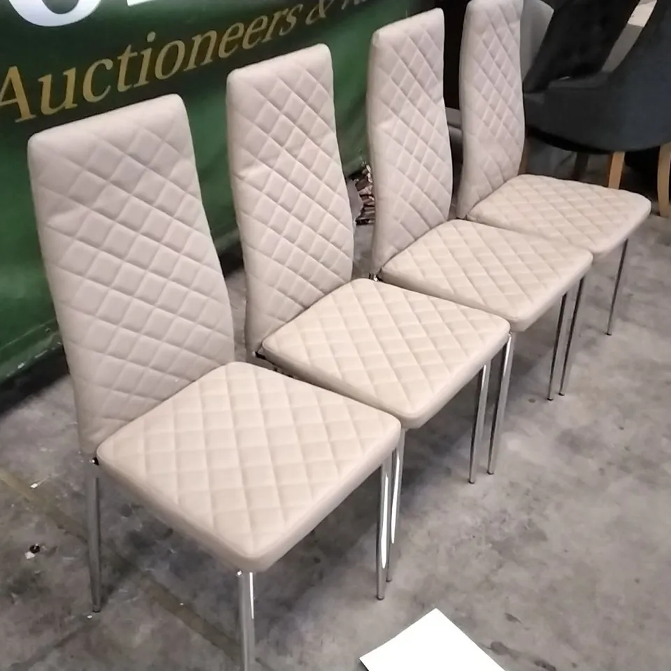 SET OF 4 MINK LEATHER PILLOWED DINING CHAIRS WITH CHROME LEGS