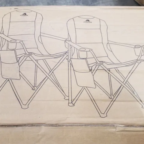 BOXED VOYAGER SET OF 2 PADDED CAMPING CHAIRS - BLACK & GREY