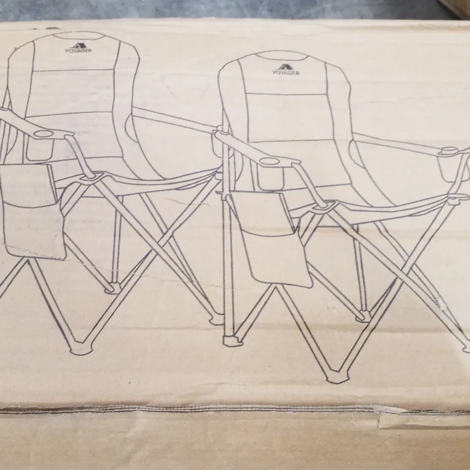 BOXED VOYAGER SET OF 2 PADDED CAMPING CHAIRS - BLACK & GREY