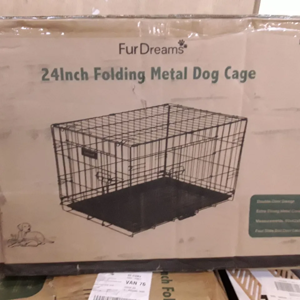 BOXED FUR DREAMS 24 INCH FOLDING METAL DOG CAGE 