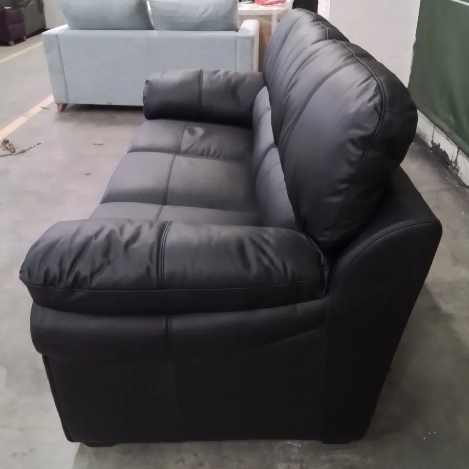 QUALITY DESIGNER 3 SEATER FAUX LEATHER UPHOLSTERED BLACK SOFA
