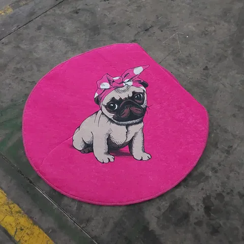 CHILAI HOME ROUND PUG THEMED BATHROOM MAT - PINK // SIZE: 100cm