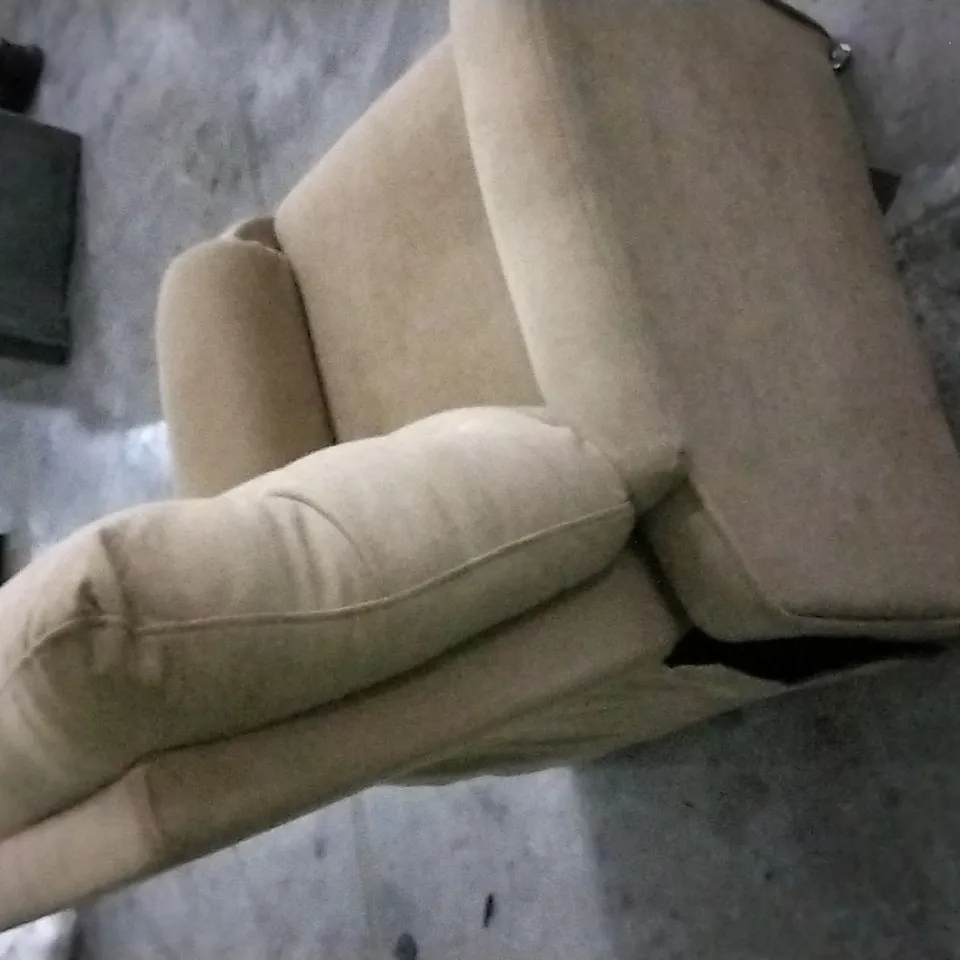 QUALITY DESIGNER LIGHT BROWN PLUSH FABRIC BUTTON BACK ARMCHAIR 
