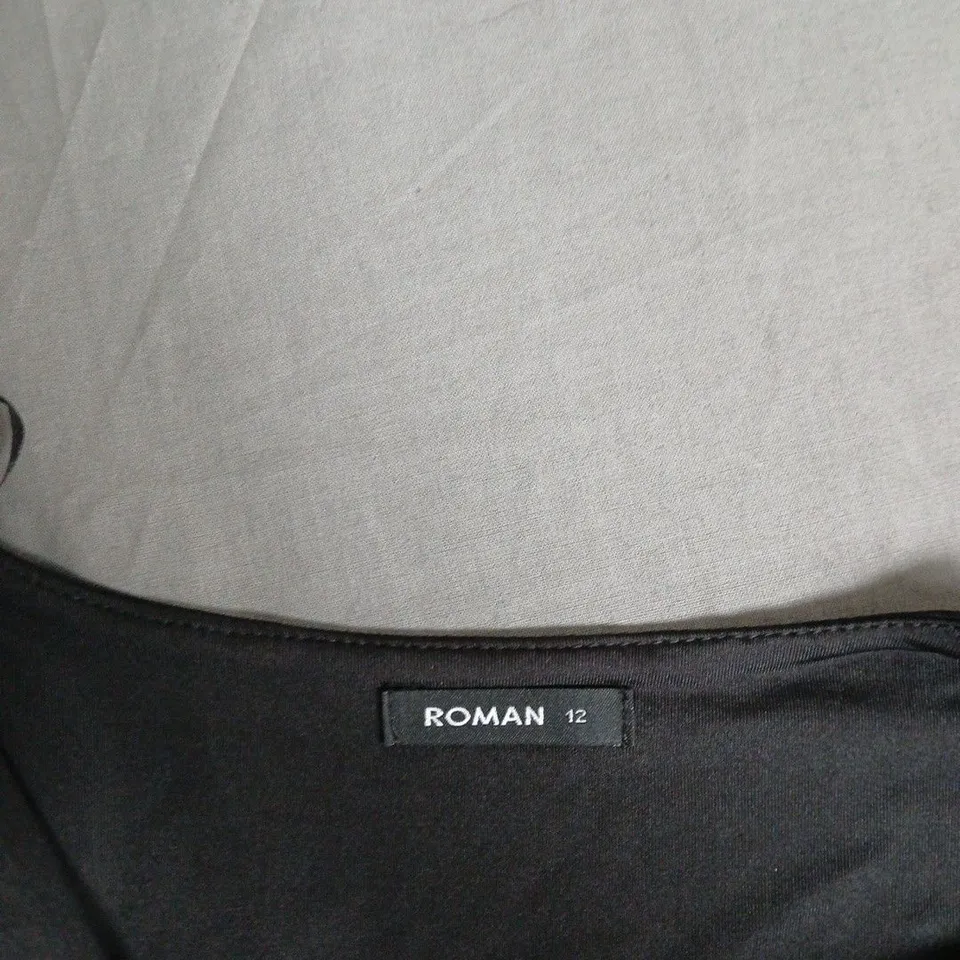 ROMAN BLACK WRAP MAXI DRESS, UK SIZE 12
