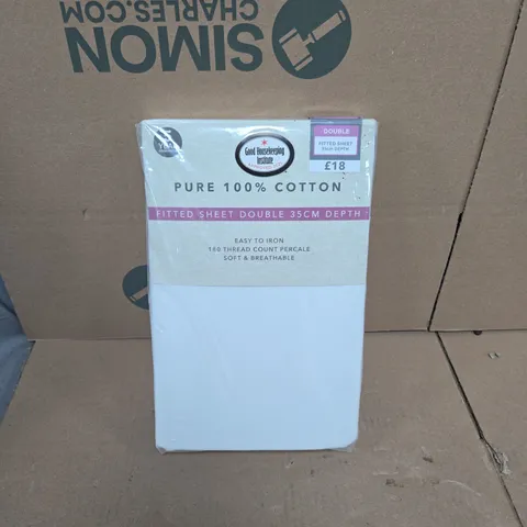 GOOD HOUSEKEEPING INSTITUTE PURE 100% COTTON FITTED SHEET IN WHITE - DOUBLE