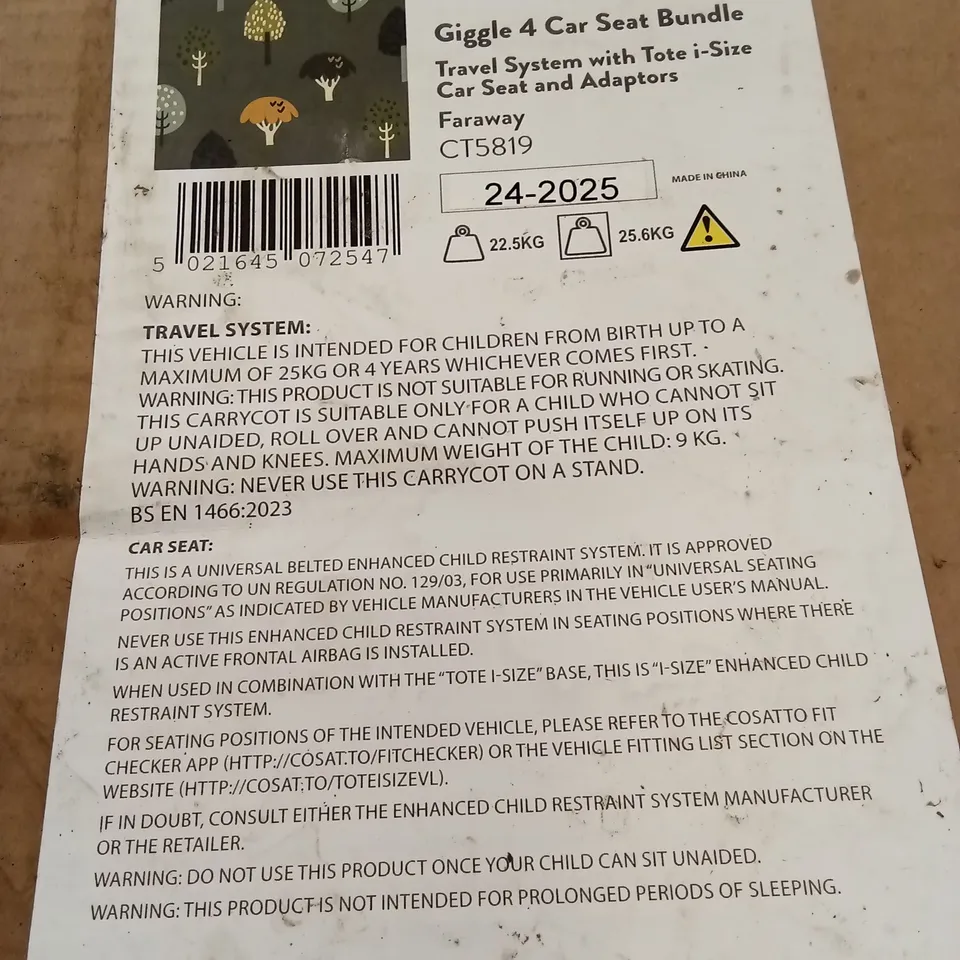 BOXED COSATTO GIGGLE 4 TRAVEL SYSTEM - FARAWAY (1 BOX)