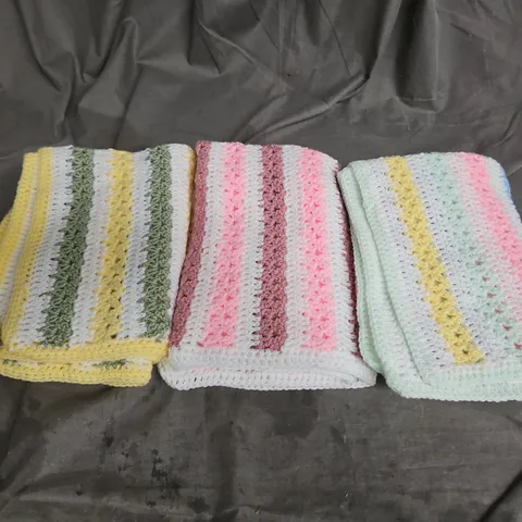 LOT OF 3 CROCHET BABY BLANKETS IN ASSORTED COLOURS