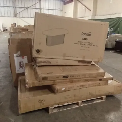 PALLET OF ASSORTED INCOMPLETE DESIGNER FURNITURE PARTS AND PIECES 