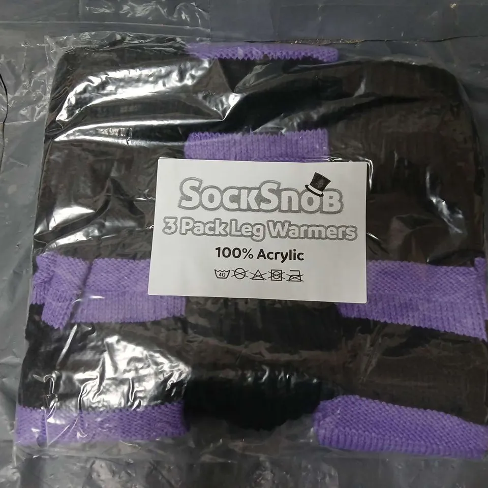 APPROXIMATELY 80 PAIRS OF SOCK SNOB LEG WARMERS IN BLACK/PURPLE