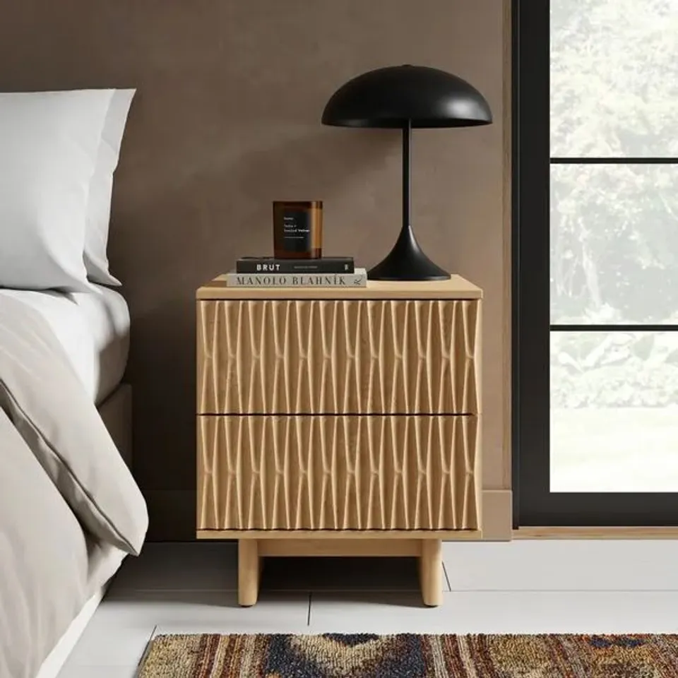 BOXED INGA 2 DRAWER BEDSIDE TABLE - LIGHT OAK EFFECT (1 BOX)