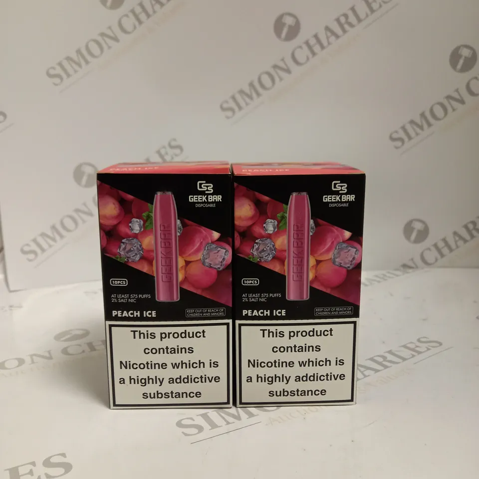 2 X BOXED (10 DISPOSABLES PER BOX) GEEK BAR DISPOSABLE VAPES - PEACH ICE	