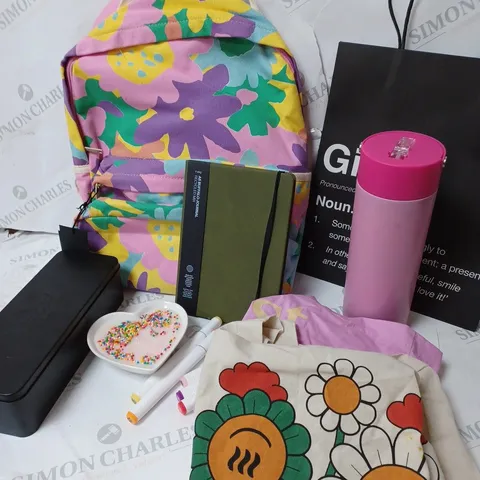 APPROXIMATELY 7 COTTON ON ITEMS INCLUDING FLORAL BACKPACK, TIN OF BARBIE SOCKS, AND BIRTHDAY CAKE SCENT CANDLE