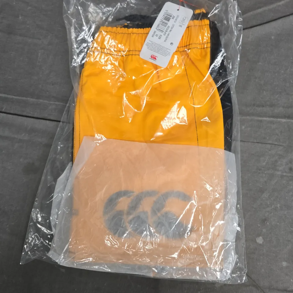 BAGGED CANTERBURY COTTON TWILL HARLEQUIN SHORTS – ORANGE/BLACK – UK 32