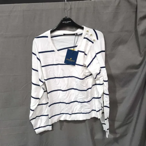  FOXDALE STRIPED KNIT TOP – WHITE WITH NAVY STRIPES - SIZE UK 18