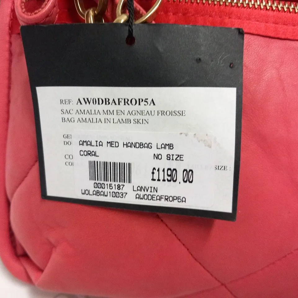 LANVIN PARIS AMALIA CORAL MEDIUM HANDBAG IN LAMBSKIN