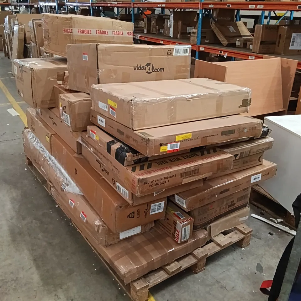 PALLET OF ASSORTED, INCOMPLETE FURNITURE PARTS AND PIECES 