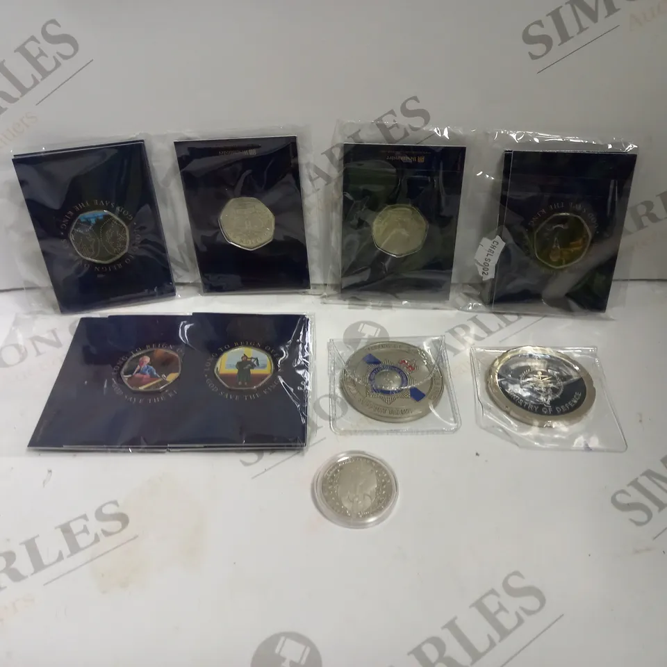 BAG TO CONTAIN APPROX. 14 X BRITISH COLLECTORS COINS & MEDALS. DESIGNS VARY 