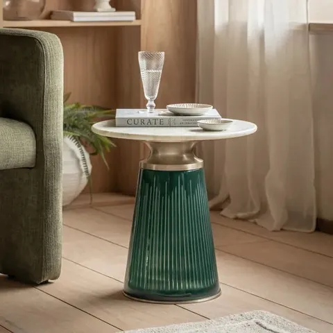 BOXED SEVILLE MARBLE SIDE TABLE - EMERALD (1 BOX)