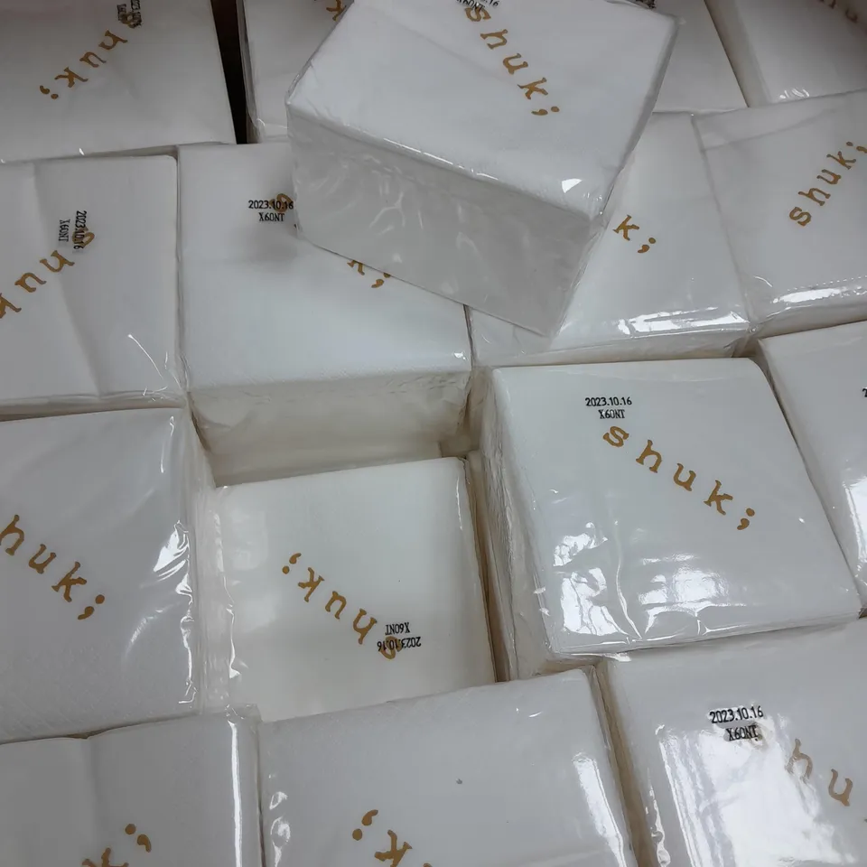 BOX OF APPROXIMATELY 100 PACKS OF SHUKI NAPKINS 