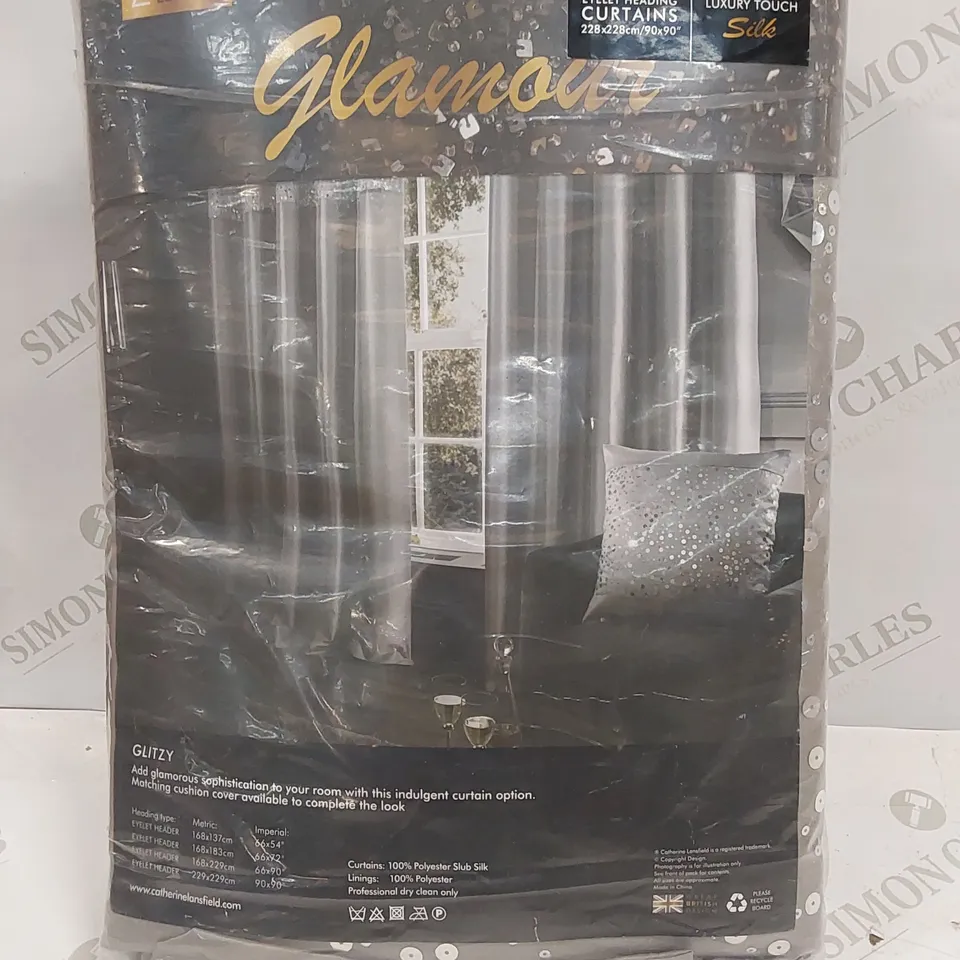 BAGGED GLITZY SEQUIN EYELET CURTAINS - GREY // SIZE: 229 X 229cm