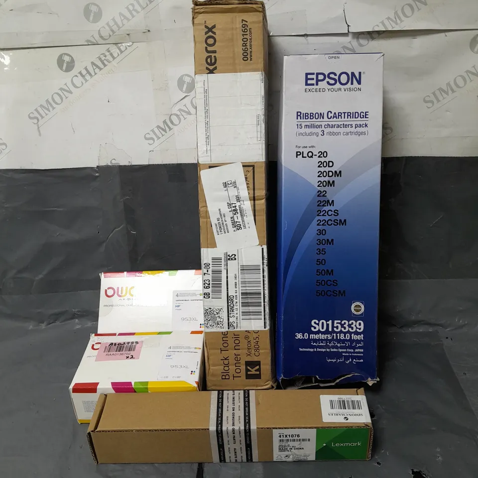 APPROXIMATELY 25 ASSORTED PRINTER ACCESSORIES TO INCLUDE TONER, CARTRIDGES, TRANSFER ROLLER ETC - COLLECTION ONLY 
