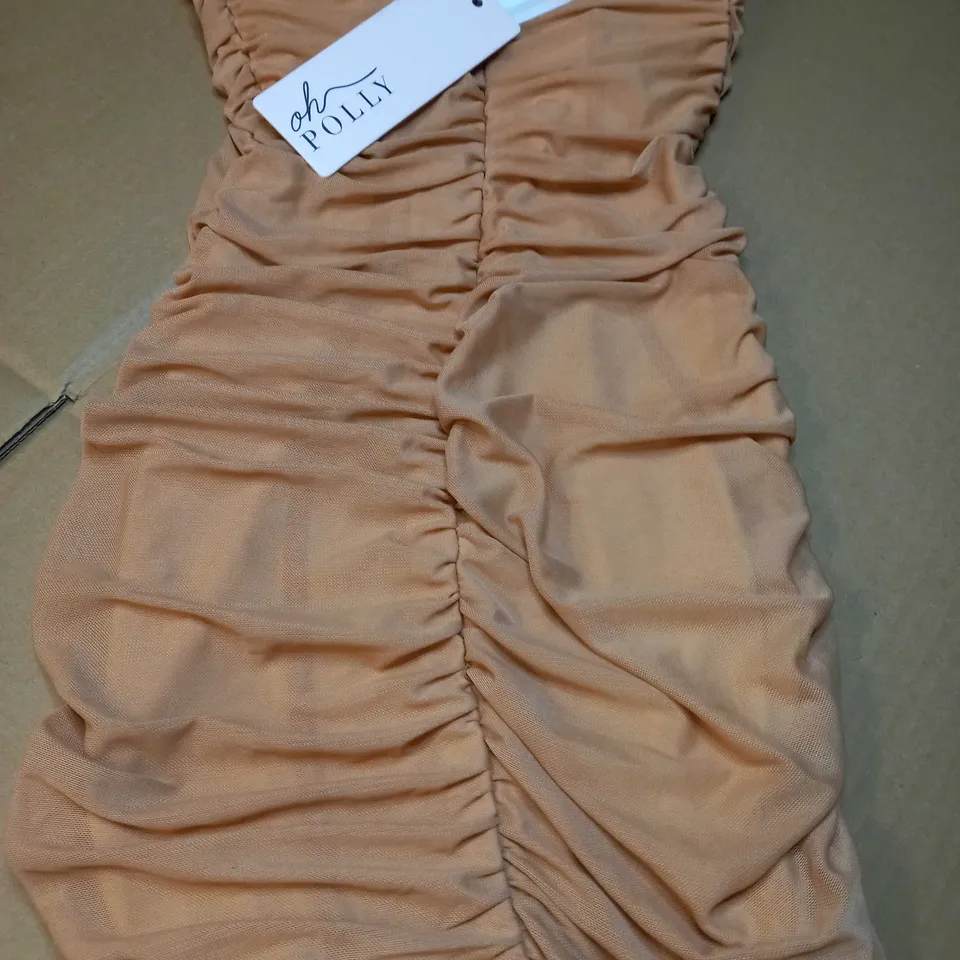 OH POLLY NUDE RUCHED FORM FITTING DRESS - SIZE 6