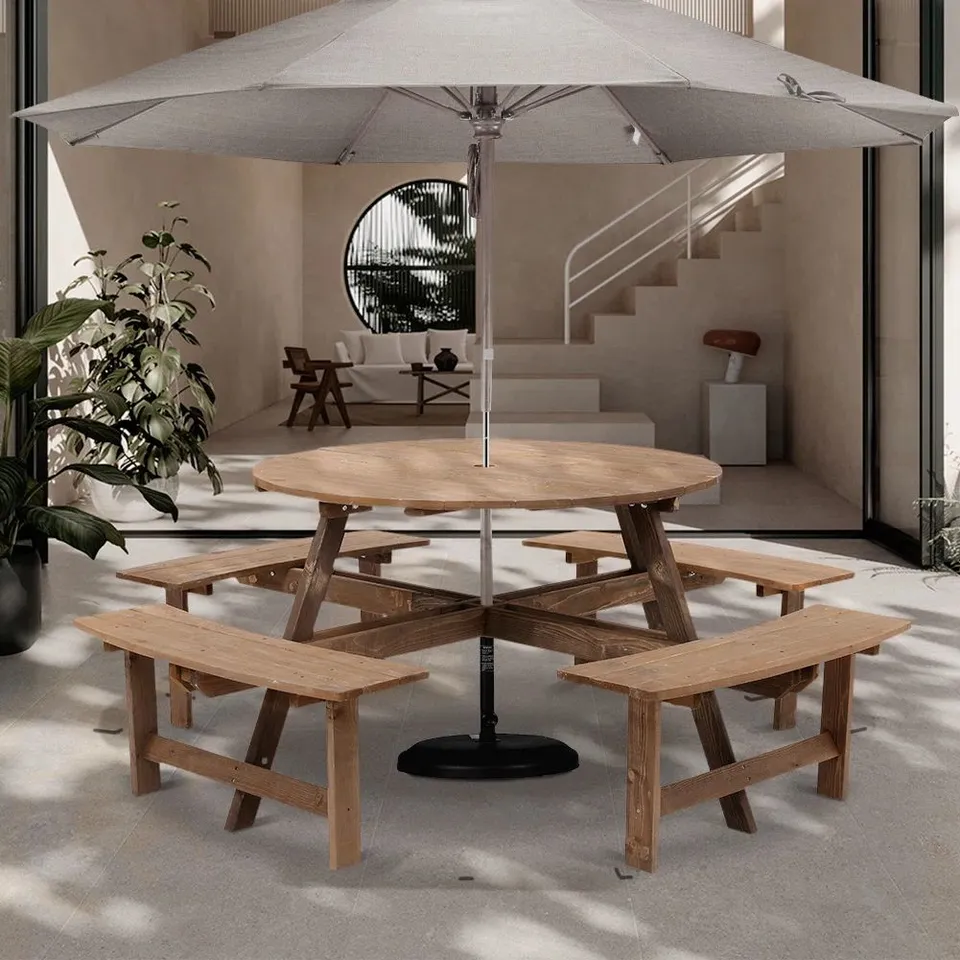 BOXED AVALIA ROUND 8-PERSON 108CM LONG PICNIC TABLE 