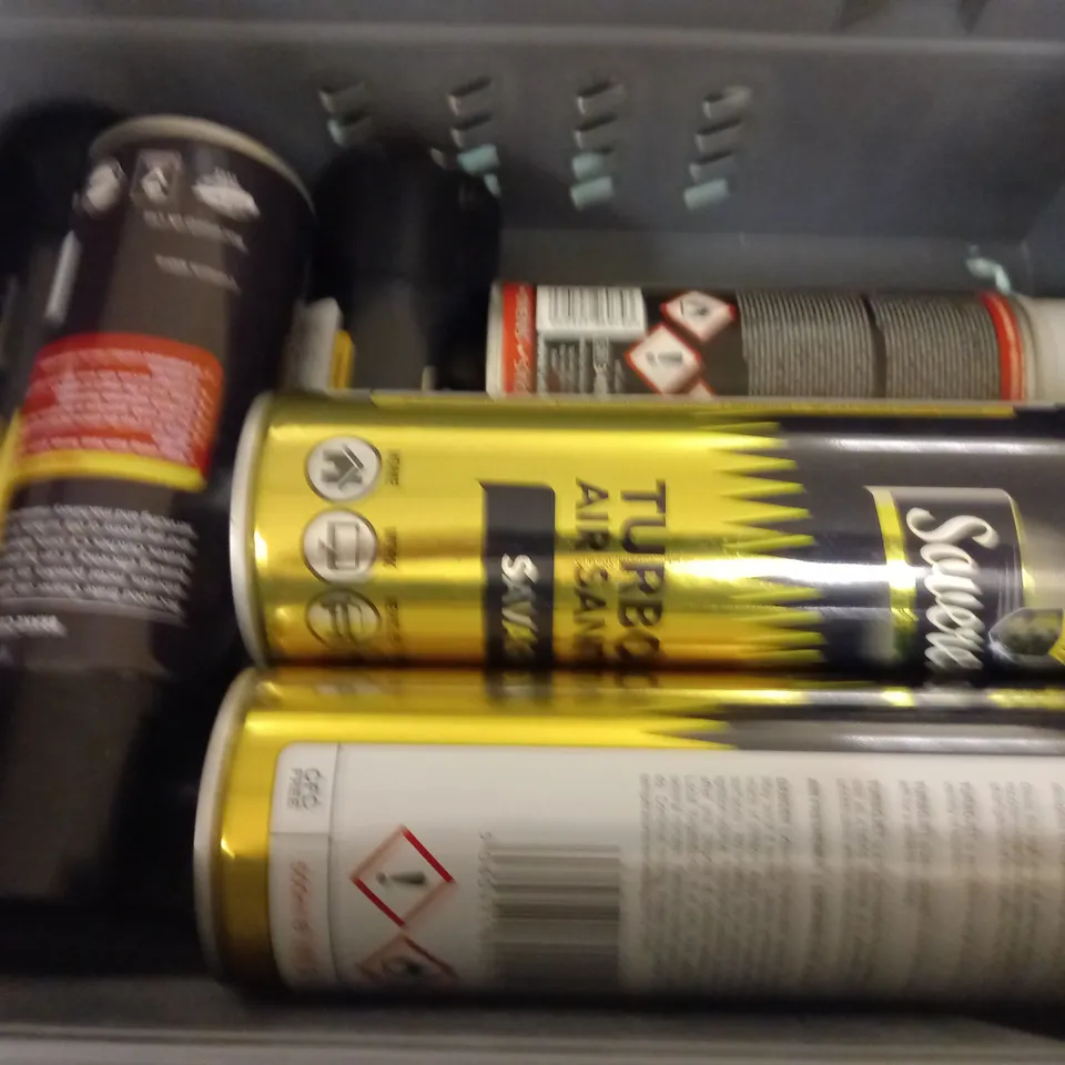 BOX OF APPROX 10 ASSORTED AEROSOLS INCLUDING SOVEREIGN AIR SANITISER, ROCWOOD BRAKE CLEANER AND VITCASE HEAT RESISTANT PAINT - COLLECTION ONLY