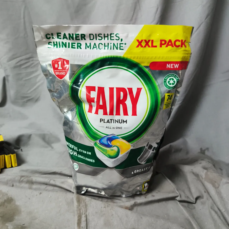 FAIRY PLATINUM ALL-IN-ONE DISHWASHER TABLETS – XXL PACK (74 TABLETS)