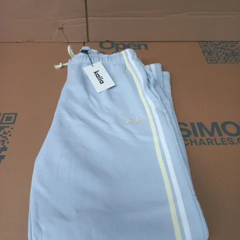 KAÏLA SIDE STRIPE WIDE LEG JOGGERS – DUSTY BLUE & LEMON, UK 14