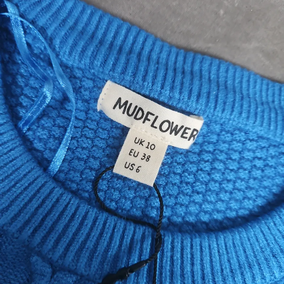 MUDFLOWER BLUE KNIT CABLE JUMPER, UK 10 