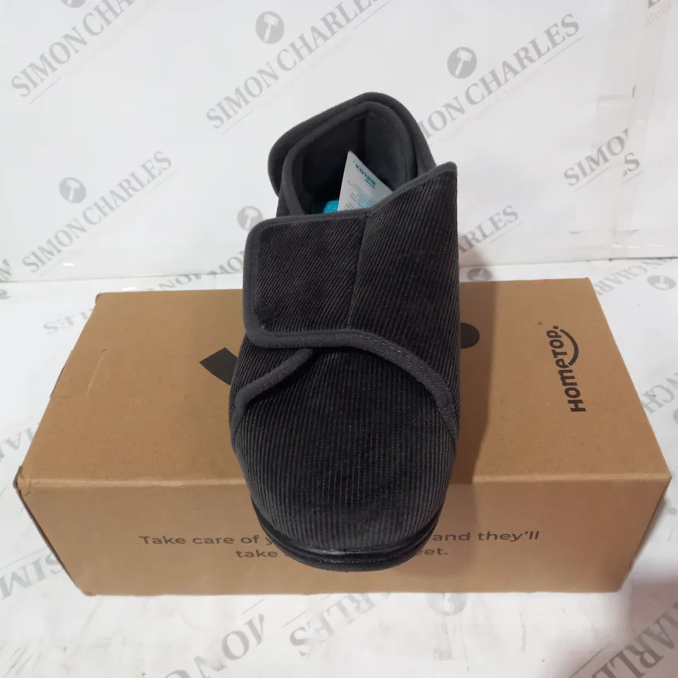 HOMETOP MEN'S CORDED VELVETEEN ADJUSTABLE HOOK AND LOOP CLOSED BACK SLIPPERS DARK GREY SIZE 10