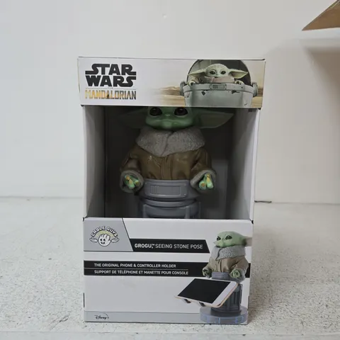 APPROXIMATELY 6 BOXED GROGU SEEING STONE POSE FIGURES– STAR WARS MANDALORIAN PHONE & CONTROLLER HOLDERS 
