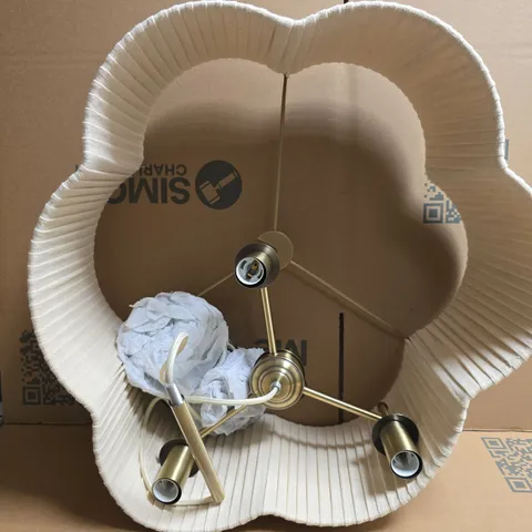 BOXED UNBRANDED 3-LAMP BRASS FINISH CEILING LIGHT W. CREAM SHADE