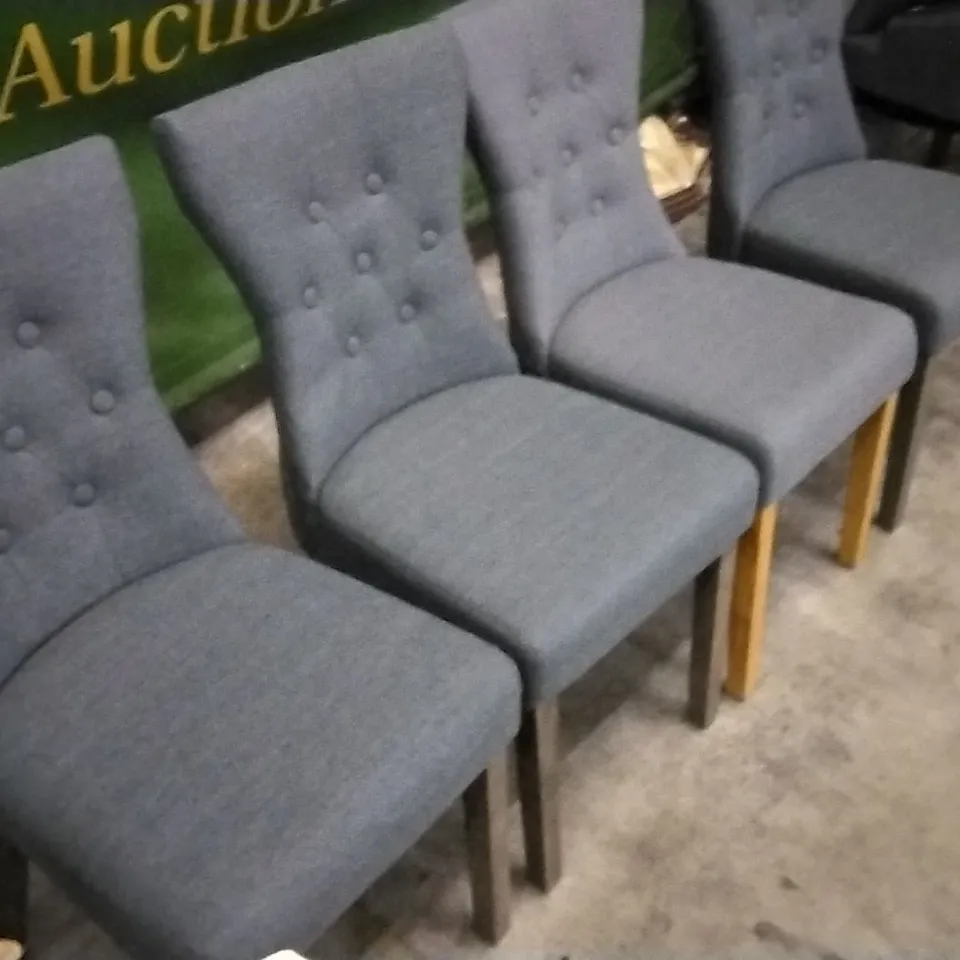 SET OF 4 CHARCOAL GREY FABRIC BUTTONBACK DINING CHAIRS WITH WOODEN LEGS