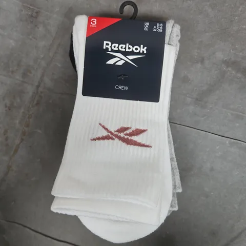 REEBOKE 3 PACK OF CREW SOCKS - UK 4.5-6