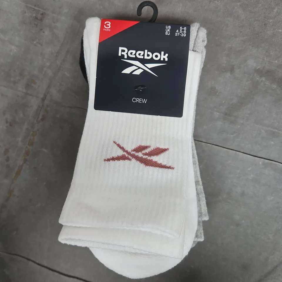 REEBOKE 3 PACK OF CREW SOCKS - UK 4.5-6