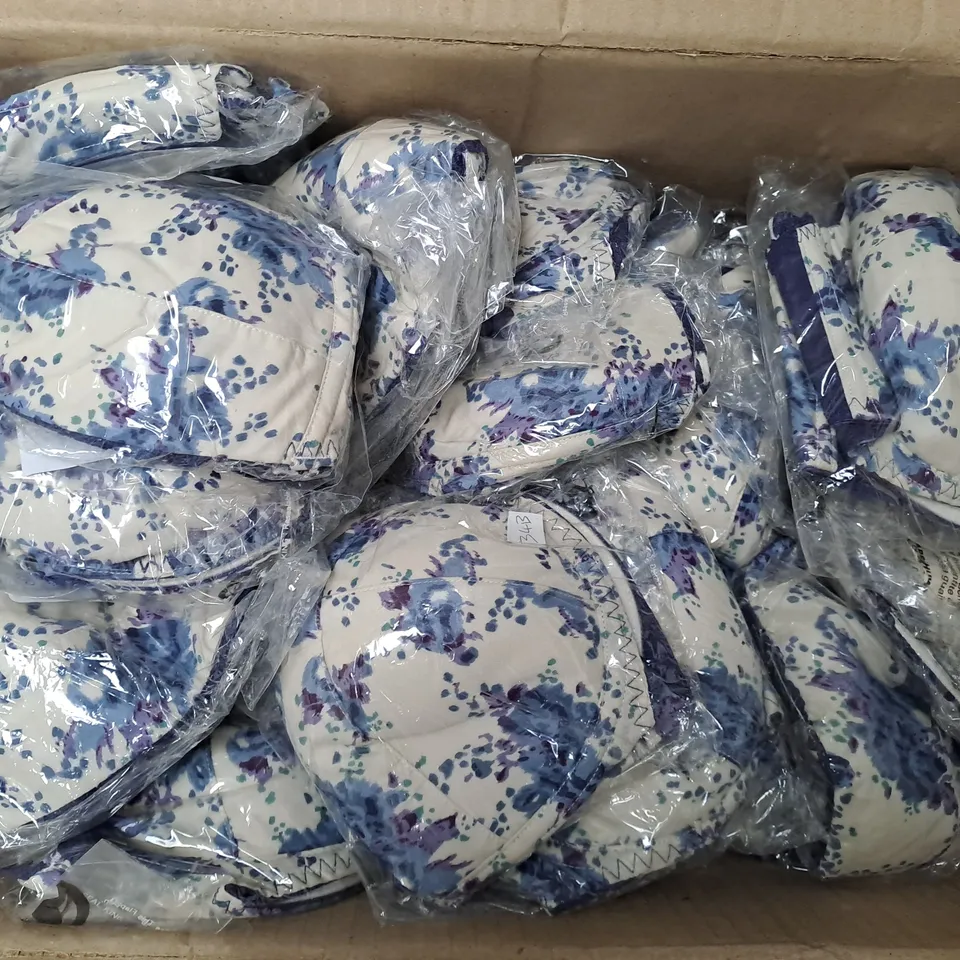 BOX OF APPROX 25 ASSORTED BLUE FLORAL BRAS - SIZES VARY 