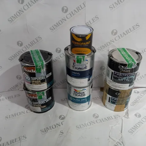 LOT OF APROXIMATELY 6 ASSORTED HOUSEHOLD ITEMS TO INCLUDE VINYL MATT, SATIN WOOD, SUPERDEC SATIN, AND MAGNETIC SPACE ETC. 