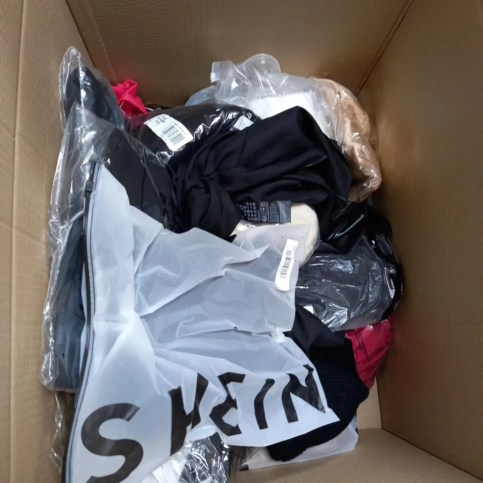 BOX OF APPROXIMATELY 15 CLOTHING ITEMS TO INCLUDE SHEERTEX TIGHTS, SHEIN JUMPER, STEP ONE BOXERS ETC