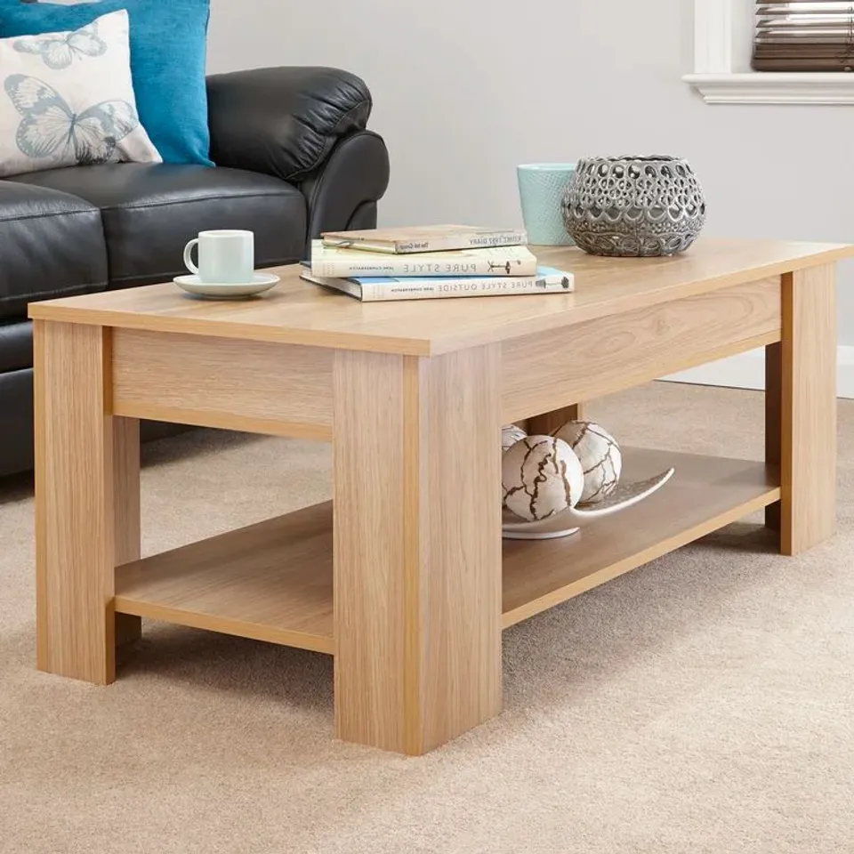 BOXED ADRIANNE LIFT TOP EXTENDABLE COFFEE TABLE - OAK (1 BOX)