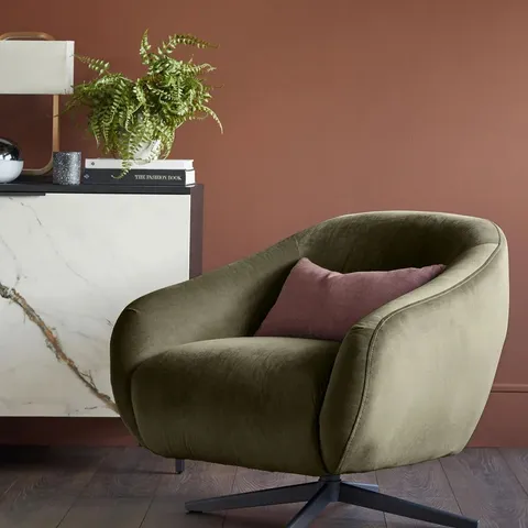 BOXED DANETTI SOREN OLIVE GREEN VELVET SWIVEL ACCENT CHAIR