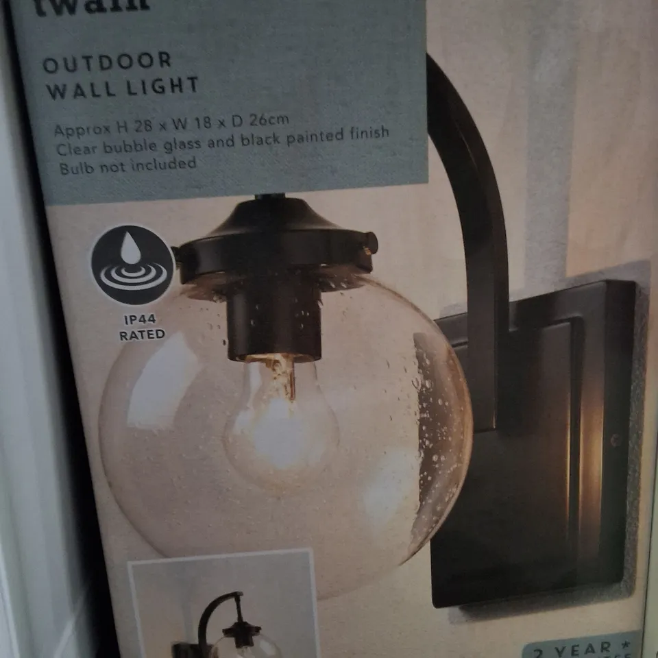 BOXED TWAIN OUTDOOR WALL LIGHT – CLEAR BUBBLE GLASS, BLACK PAINTED FINISH