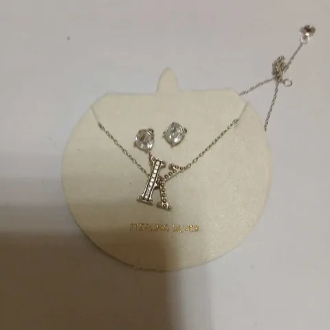 DIAMONIQUE 1.9CT TW INITIAL PENDANT & EARRING SET IN BAUBLE STERLING SILVER 