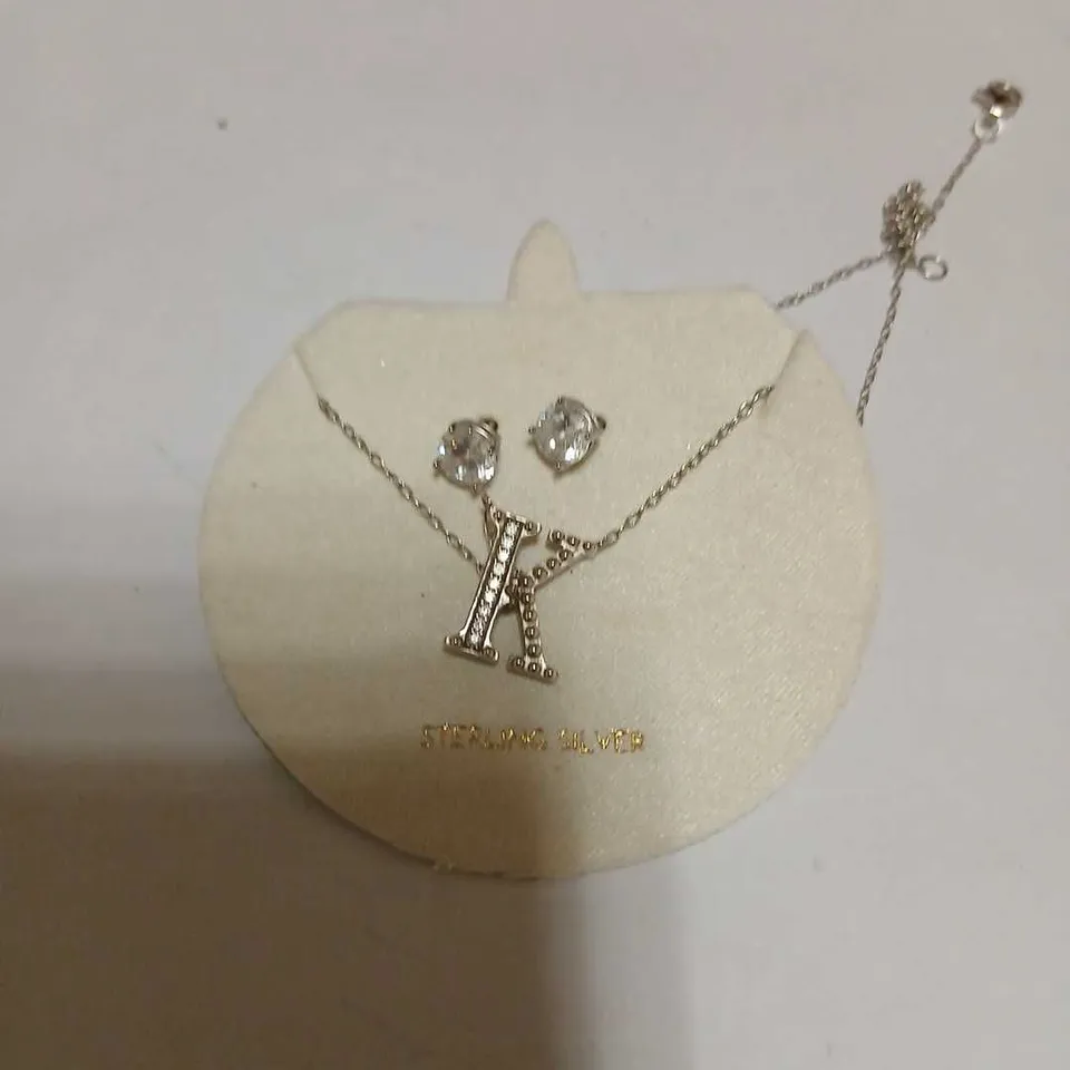 DIAMONIQUE 1.9CT TW INITIAL PENDANT & EARRING SET IN BAUBLE STERLING SILVER 