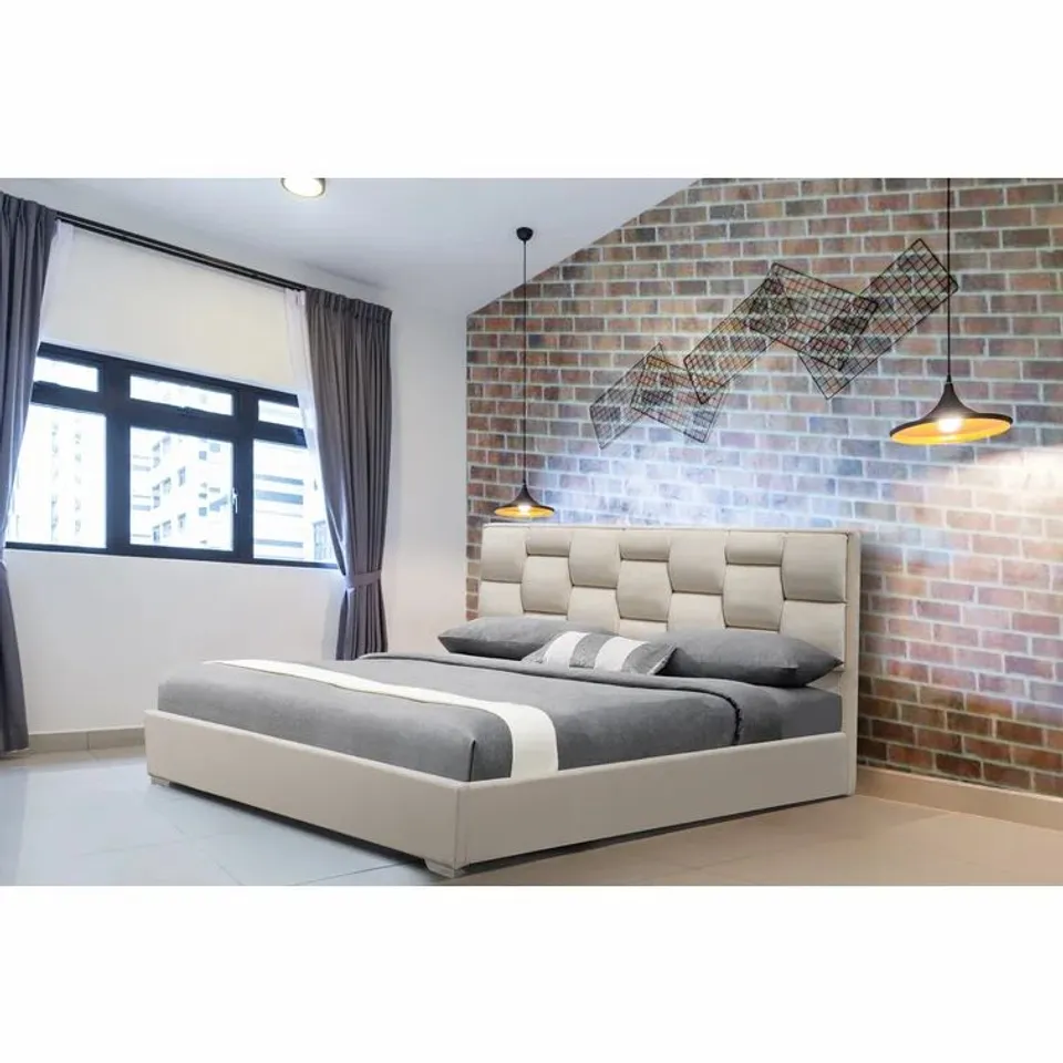 WOLFSBERG UPHOLSTERED BED FRAME 4FT 6 AUCKLAND PLUSH VELVET CREAM 1490X140X1125MM BOX X 2 BOXES